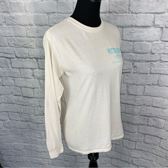 Gildan Pittsburgh Pa Longsleeve Crewneck off white 
t-shirt women size small - Picture 5 of 11